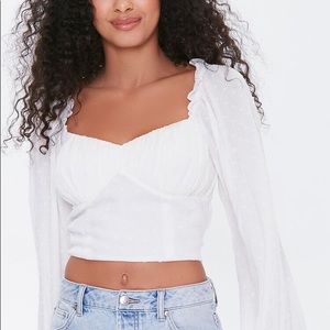 Forever 21 White Clip Dot Peasant Crop Top
